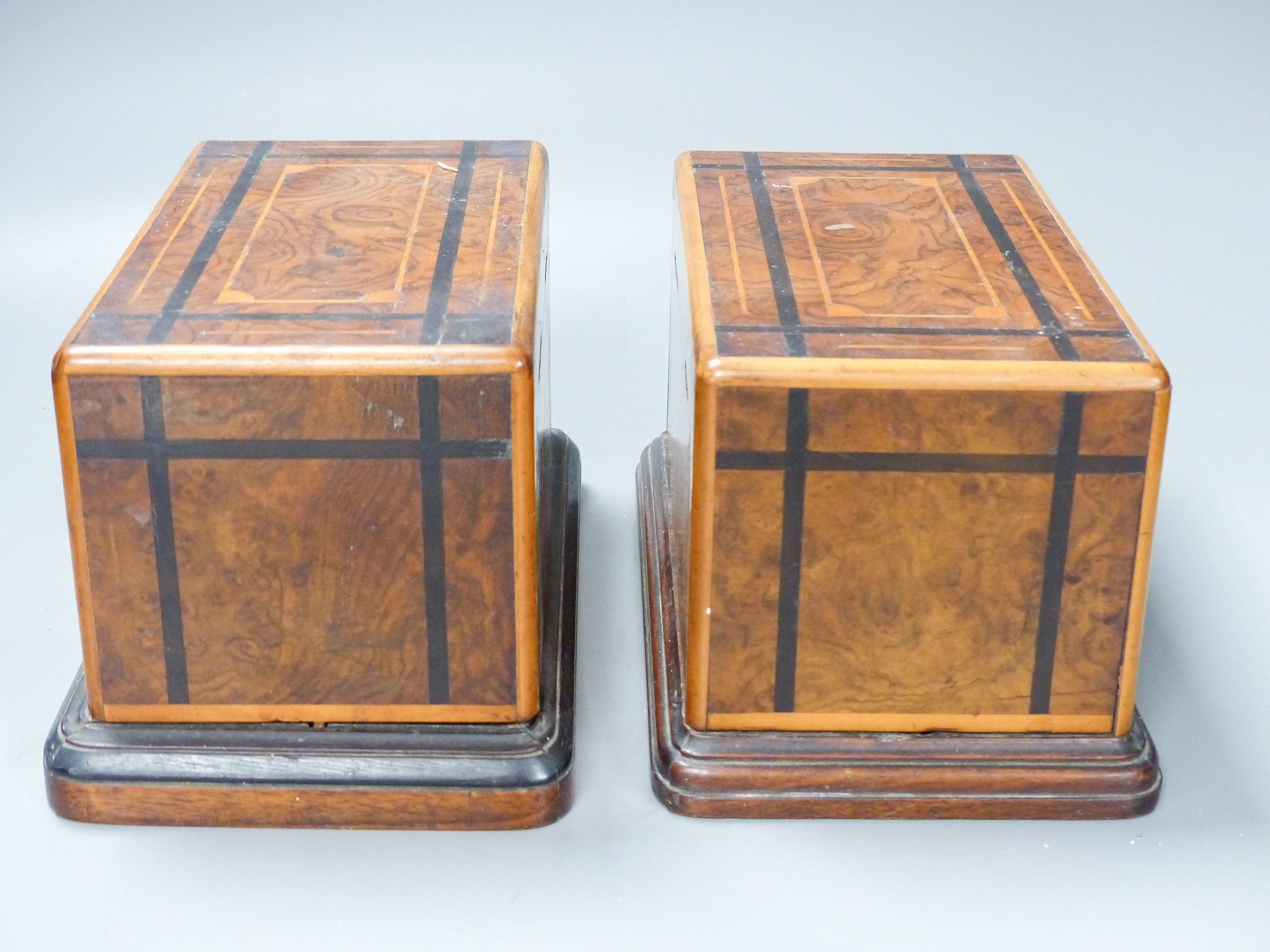 A pair of Victorian inlaid burr walnut money boxes 22cm